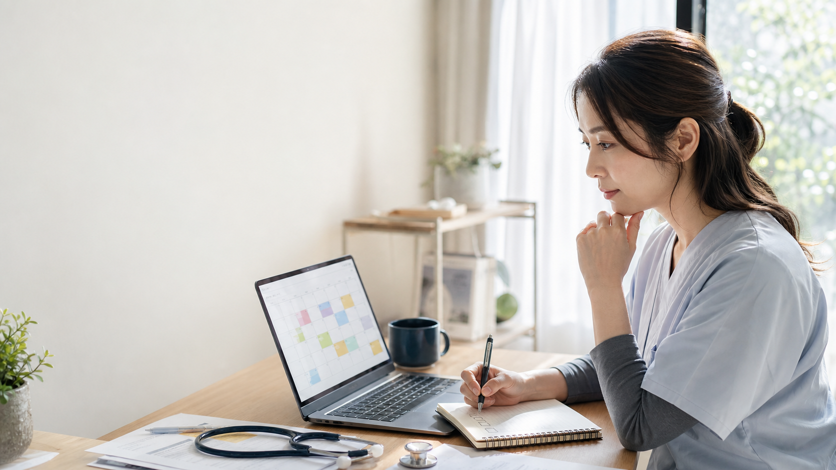 単発バイトと業務委託の予定を整理する看護師