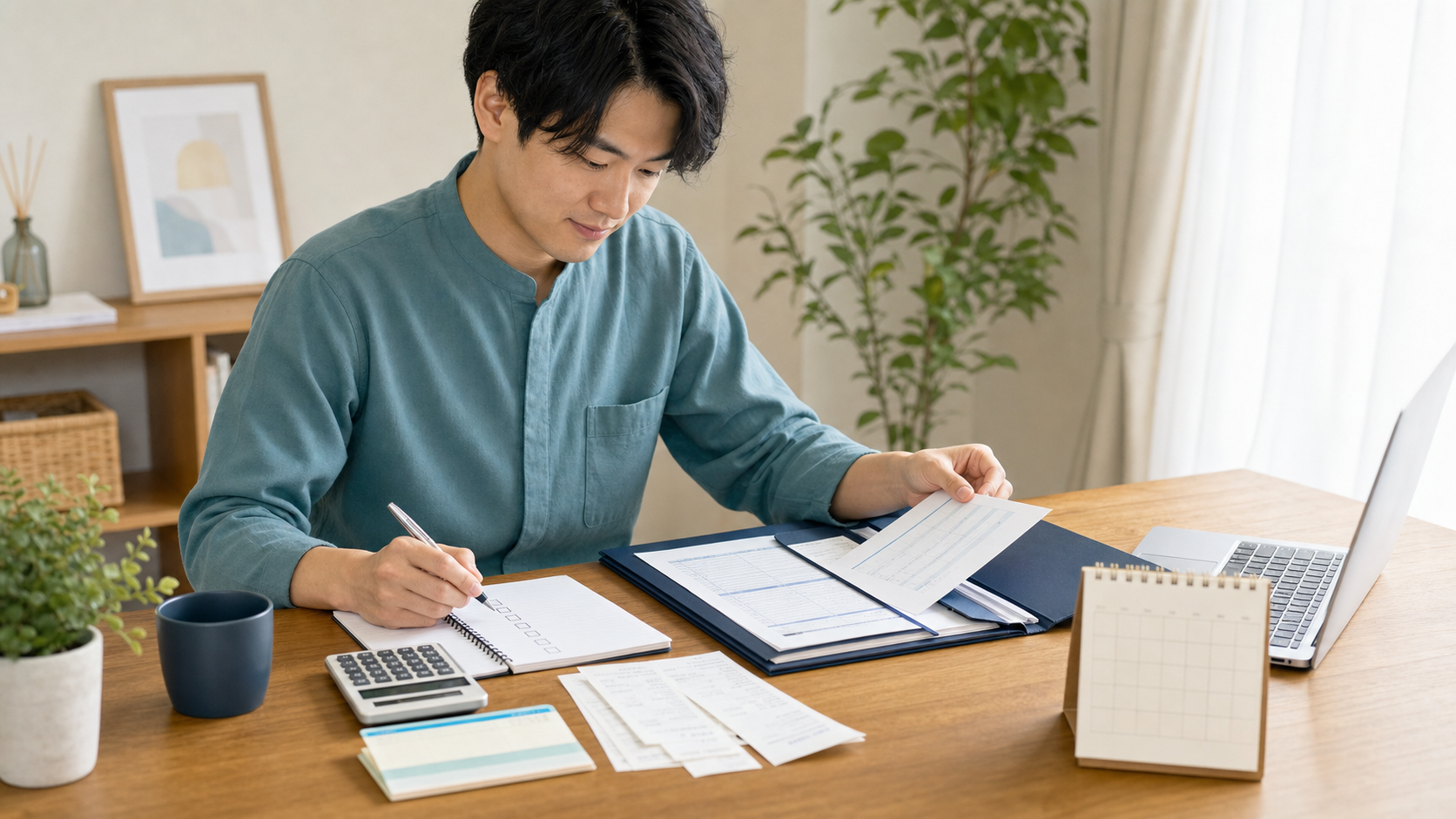 副業の入金記録や領収書をファイルにまとめる看護師